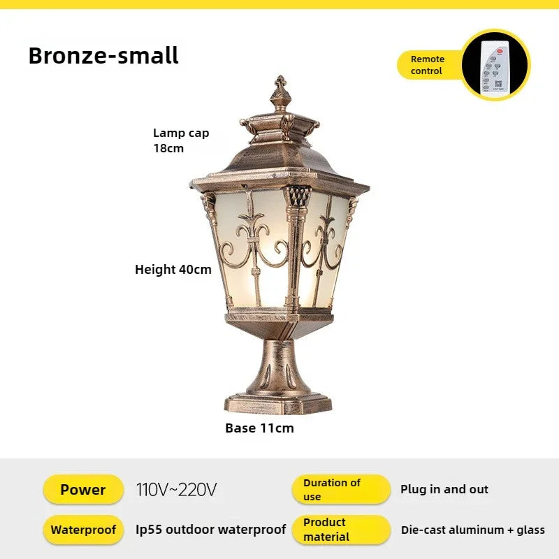 Vintage Pillar Lamp Outdoor Garden Light Led Bollard Luminaire Yard Patio Street Lights Waterproof Black Bronze 110V 220V