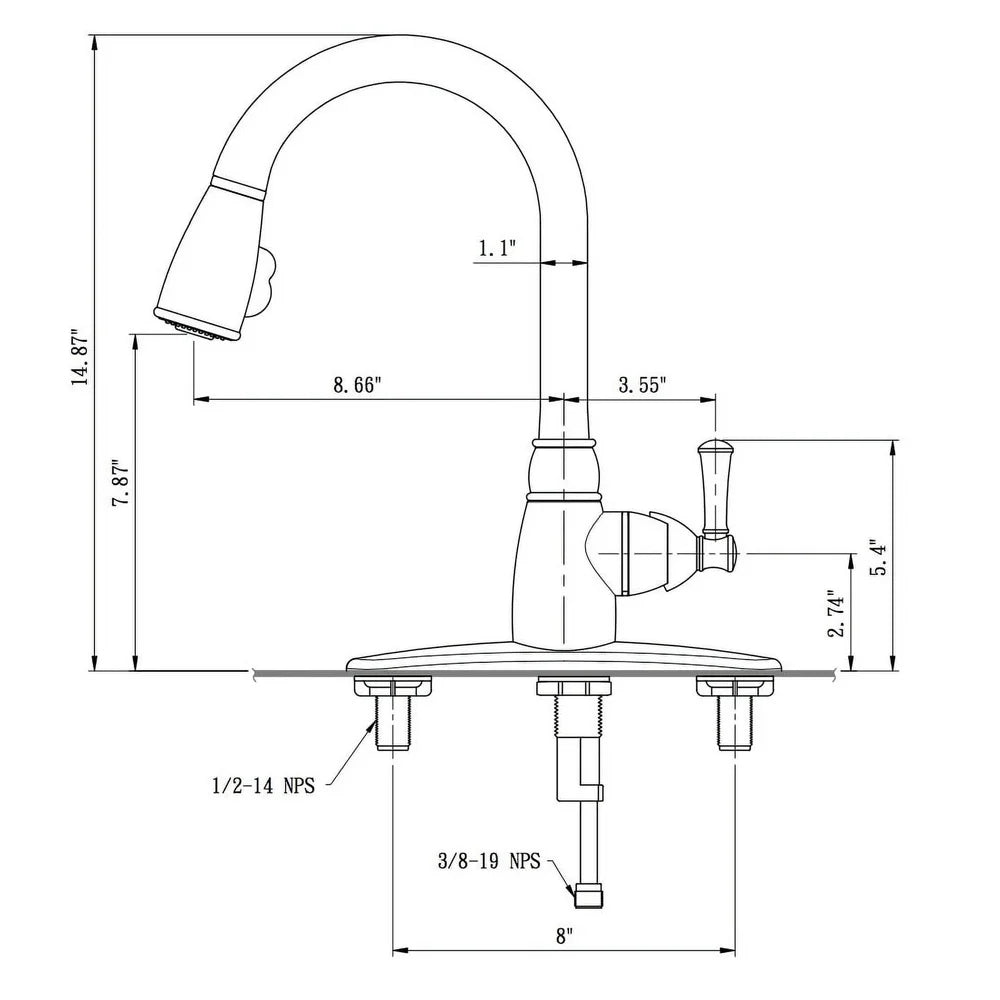14 Inch High Arc Pull Down Kitchen Faucet with Detachable Sprayer RVs Easy Installation Durable Synthetic Construction