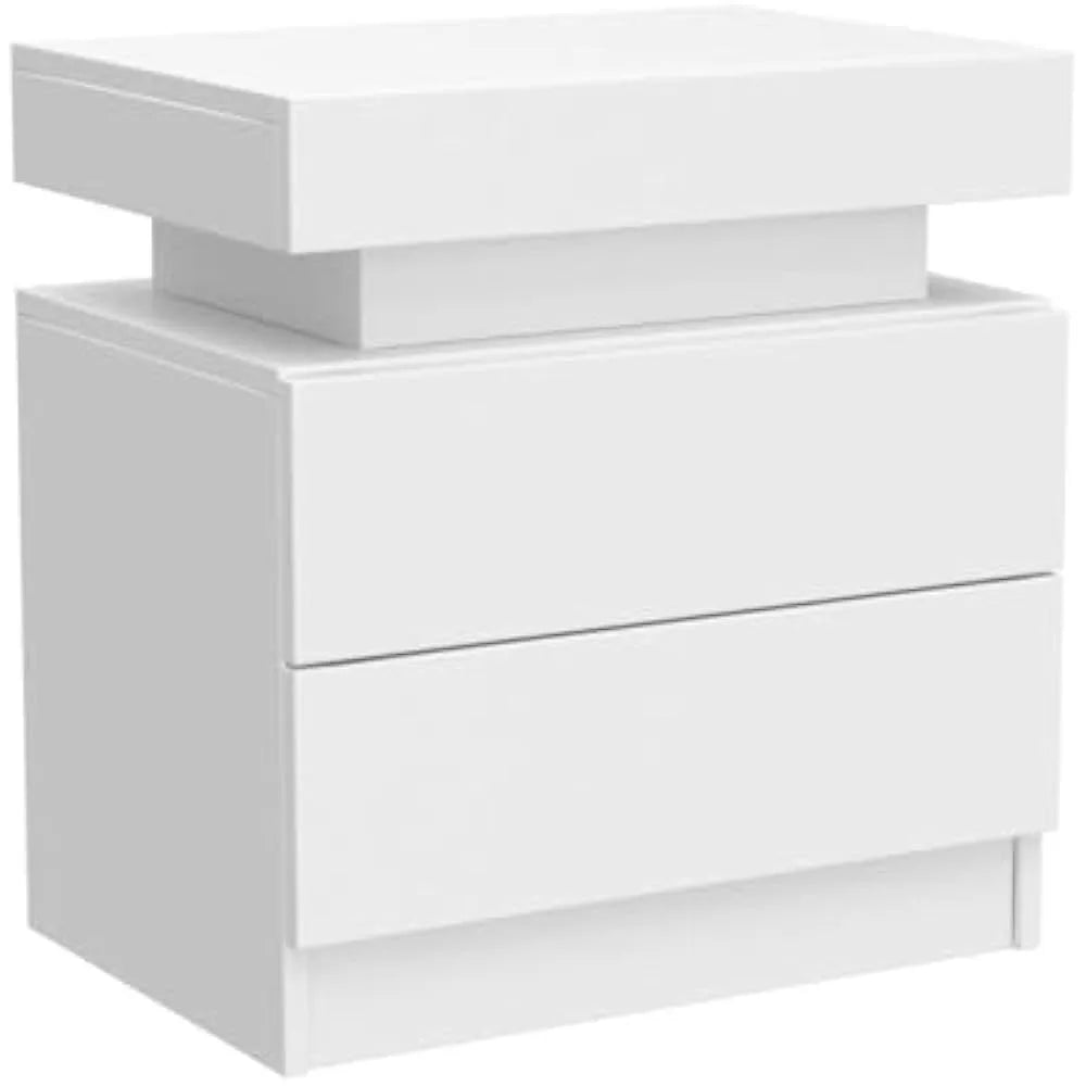 LED Nightstand Set of 2 with 2 Drawers, Bedside Table with Drawers for Bedroom Furniture, Side Bed Table