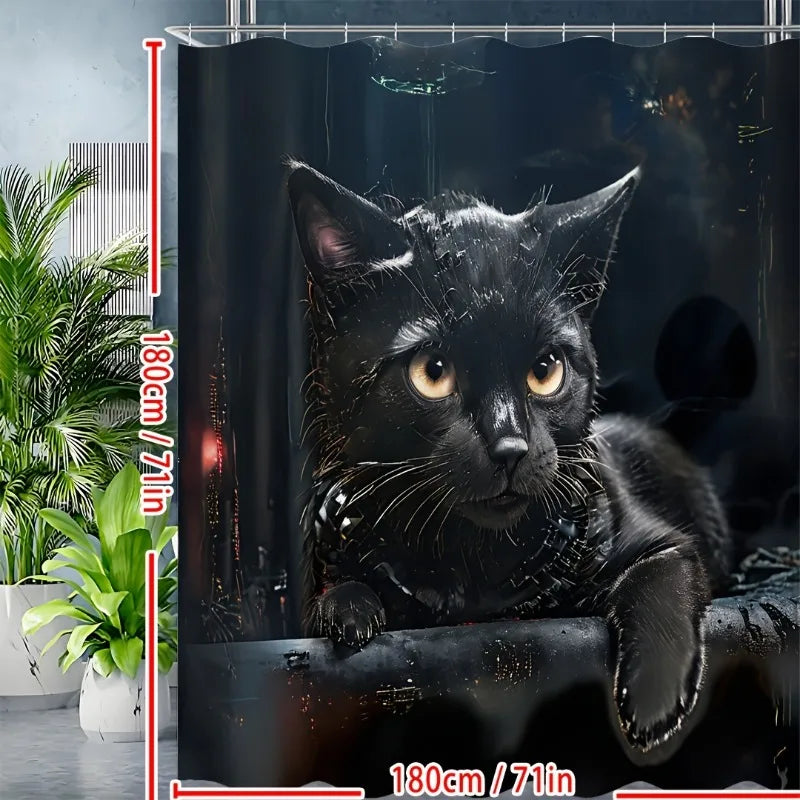 1pcs Cute Cat Shower Curtain, Waterproof Shower Curtain with 12 Hooks, Bathroom Decor, Shower Curtain Sets for Bathrooms
