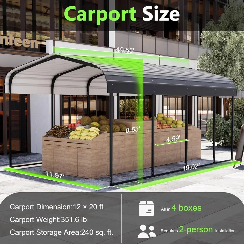 Metal Carport 12×20 Car Port, Outdoor Storage Heavy Duty Metal Canopy Multi-Use Garage Shed for Car and Truck