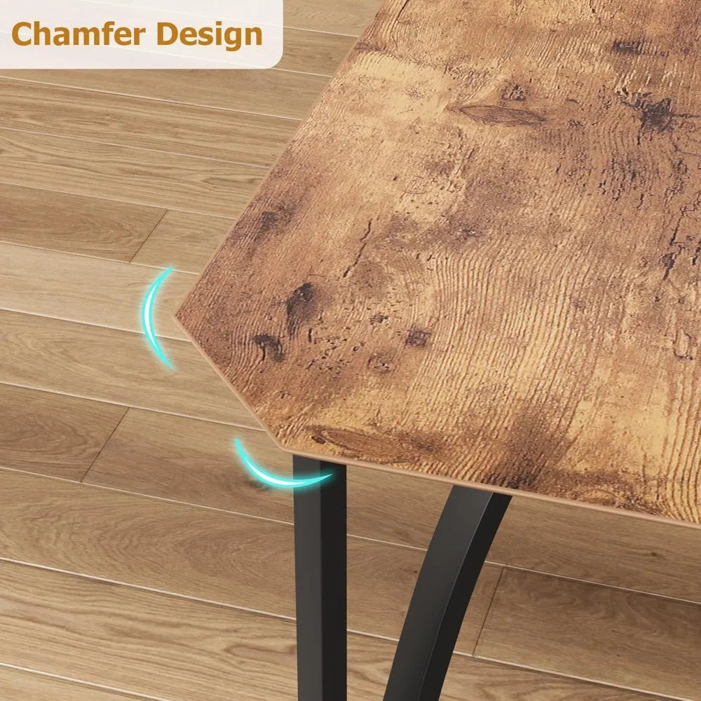 Dining Table Set for 4,Kitchen Table and Chairs for 4 with with Chamfer Design, 5 Piece Dining Room Table Set with Cushion Seats