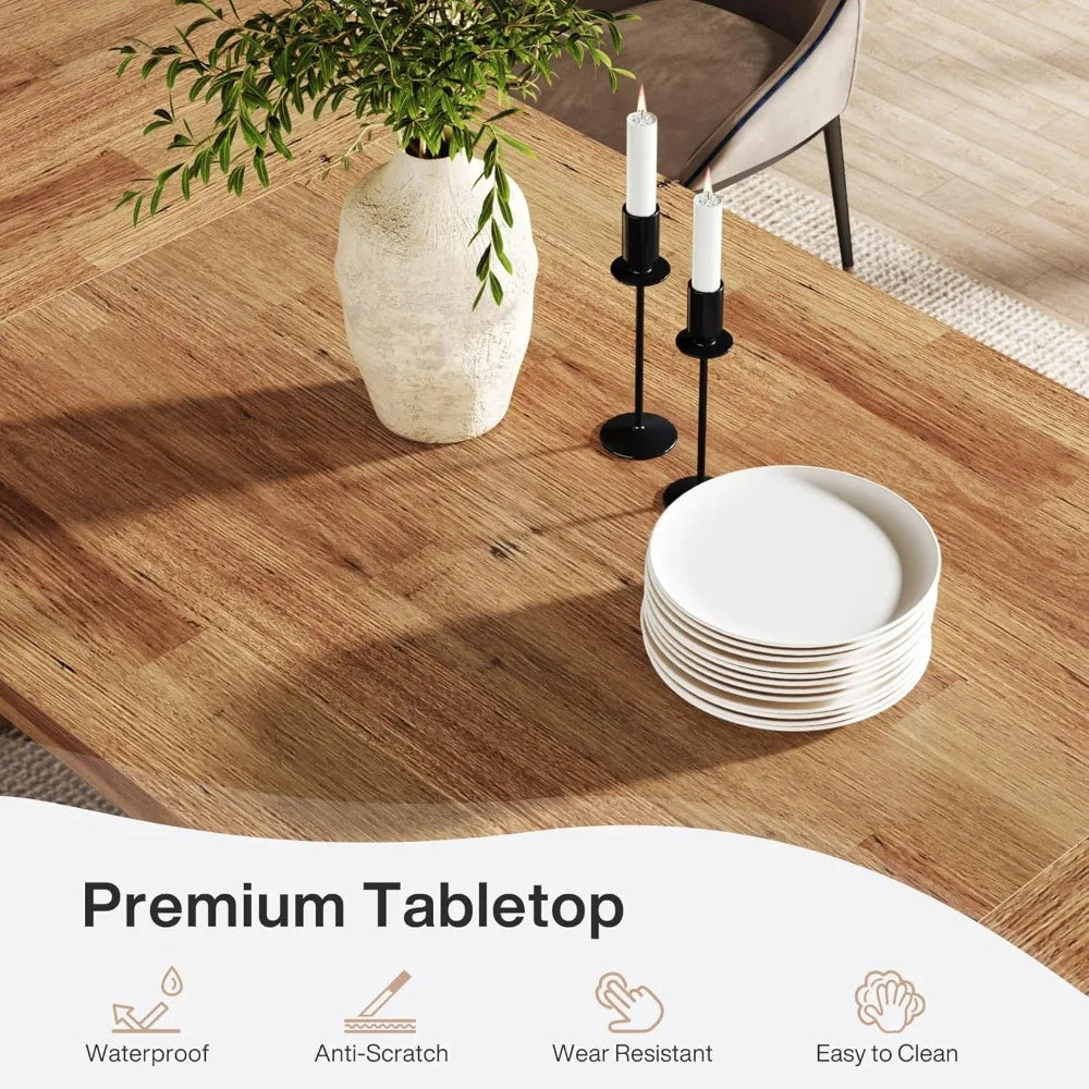 70.87-Inch Dining Room Table: Wood Large Dining Table for 6-8 People, Rectangular Farmhouse Kitchen Table with Solid Pedestal