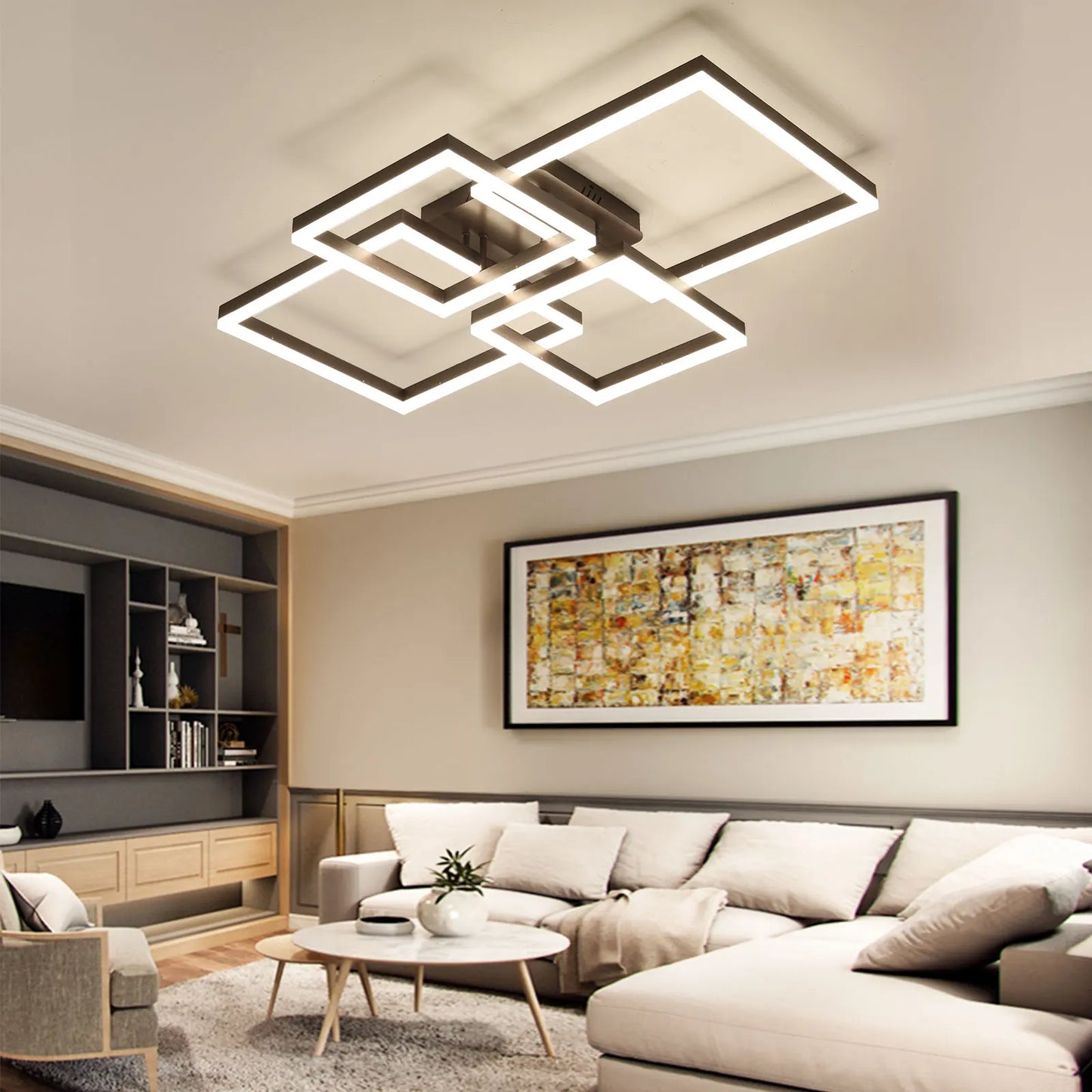 LOYALHEARTD Dimmable Ceiling Light 4 Squares Modern LED Ceiling Lamp with Remote Control Flush Mount Chandelier Pendant Lamp