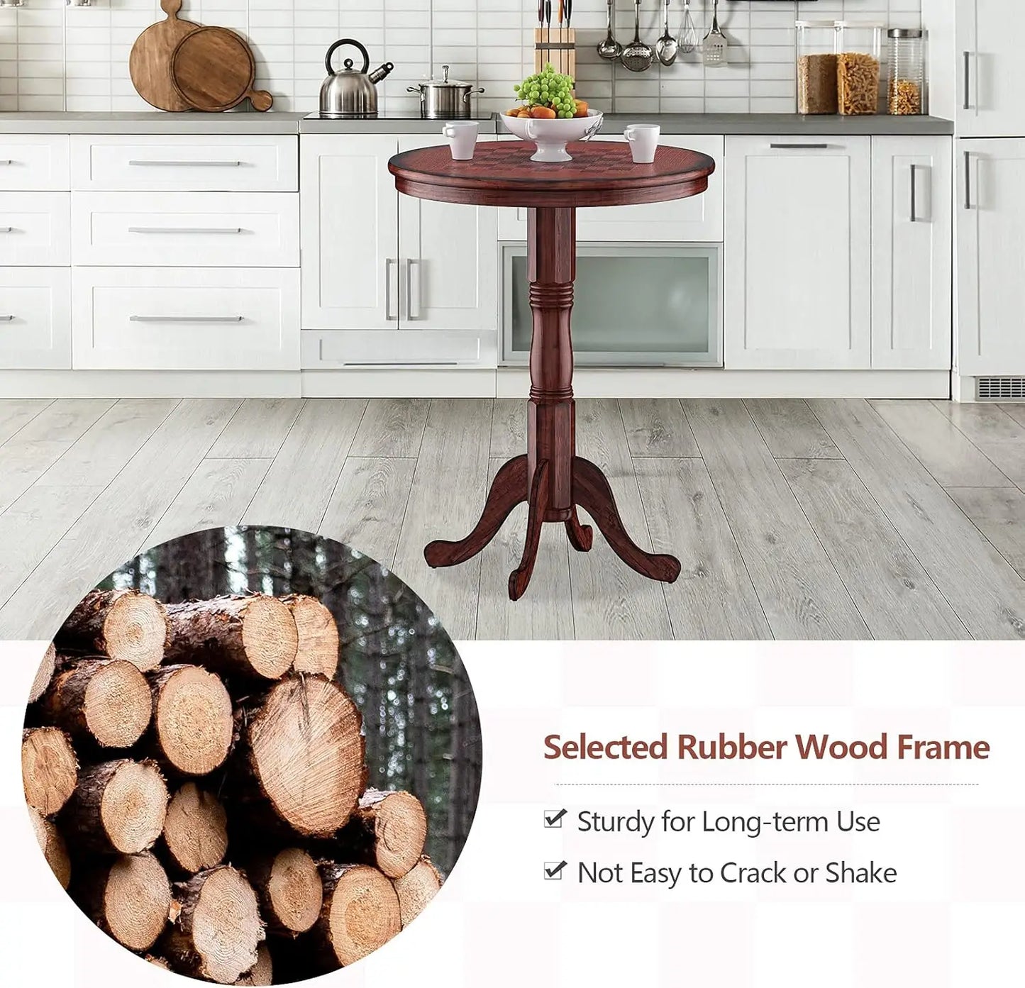 5 Pcs Pub Table Set,Wooden Pub Pedestal Side Table w/Stable Base,360 Degrees Swivel Bar Stool, Modern Round Bar Table and Stools
