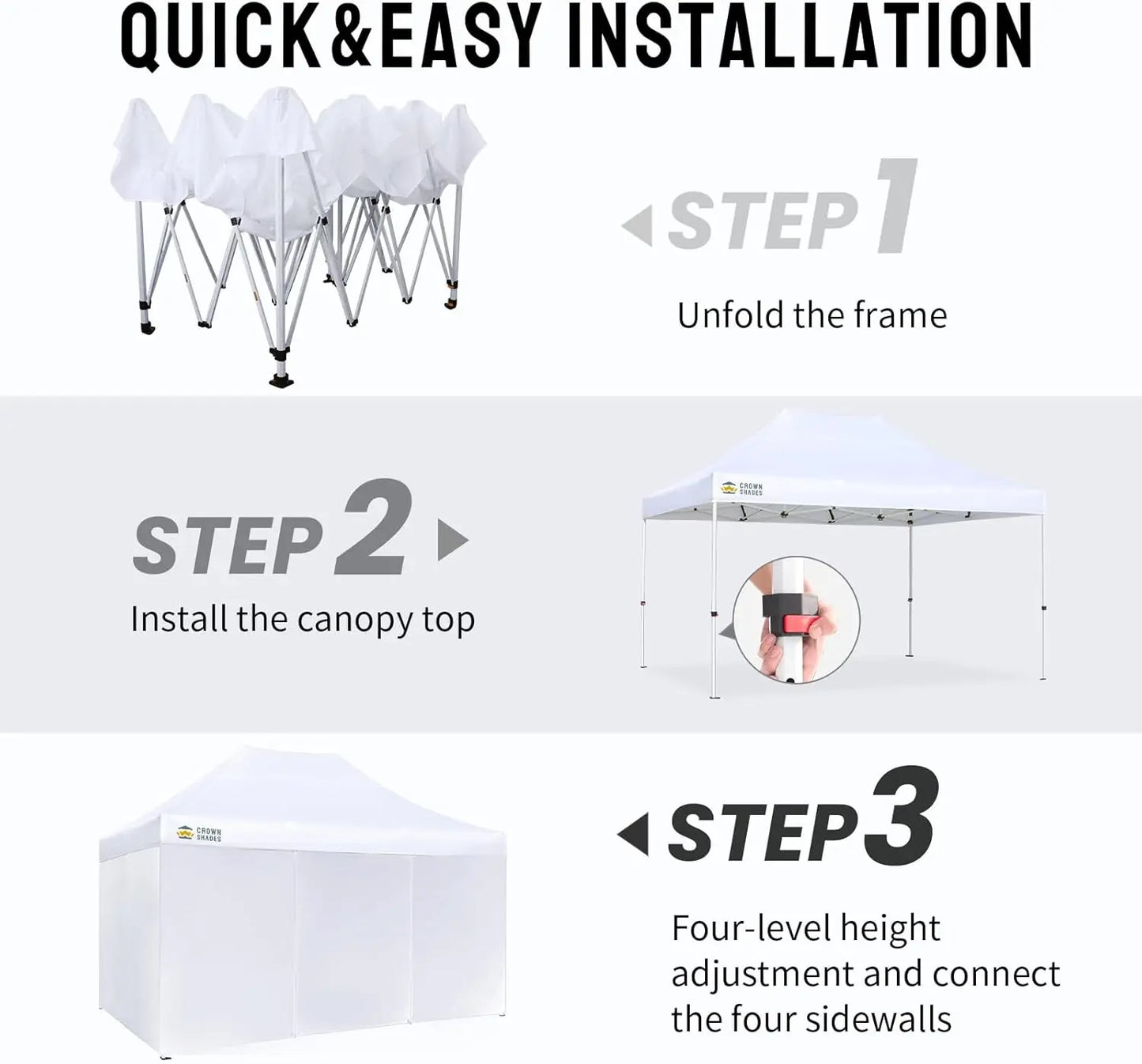 10x15 Pop Up Canopy Tent, Thicken Frame Commercial Heavy Duty Tent, 4 Sidewalls 8 Stakes & 4 Sandbags & 4 Ropes, Outdoor