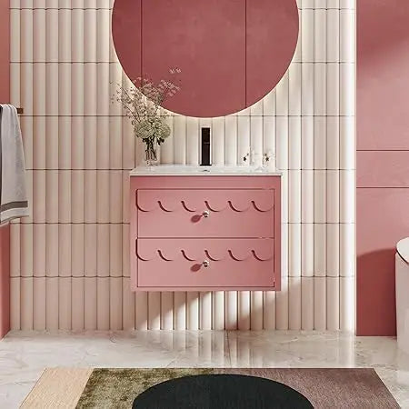 24" Floating Bathroom Vanity with Sink Combo, Modern Painted Wall-Mounted Vanities Storage Cabinet with Scalloped Decor, Underm