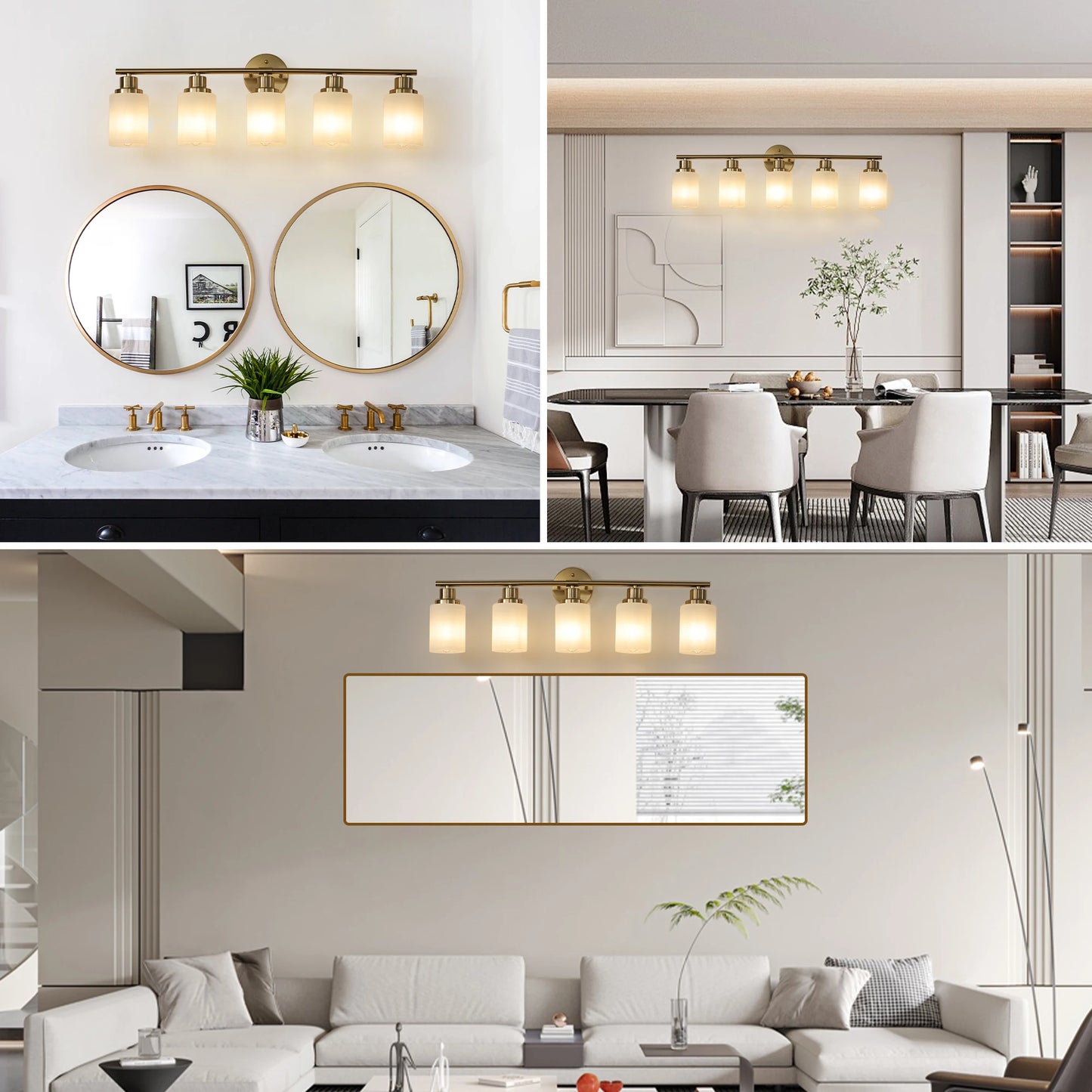 31" Modern 5-Light Vanity Bathroom Mirror Light, Frosted White Glass with Iron Frame, Contemporary Wall Sconce