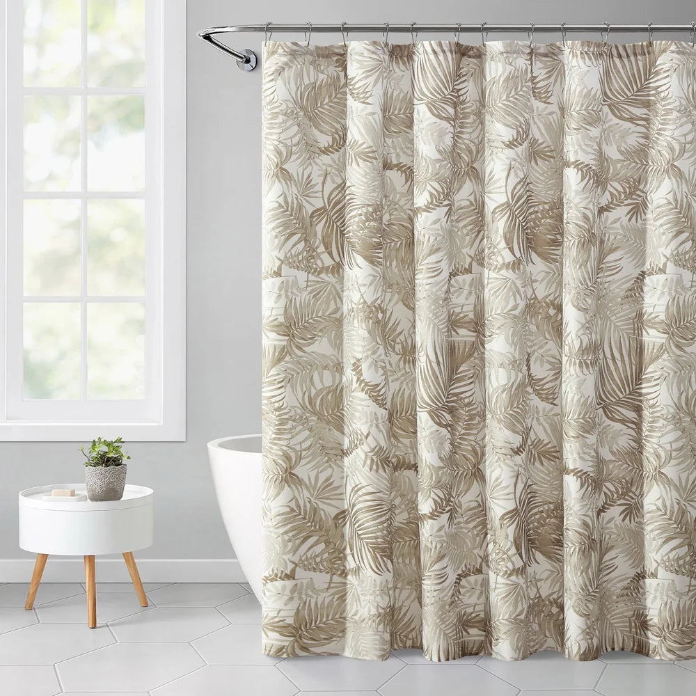 Palm Printed Ribbed Textured Shower Curtain 100 Polyester Machine Washable 72x72 Durable Buttonhole Top Easy Hanging