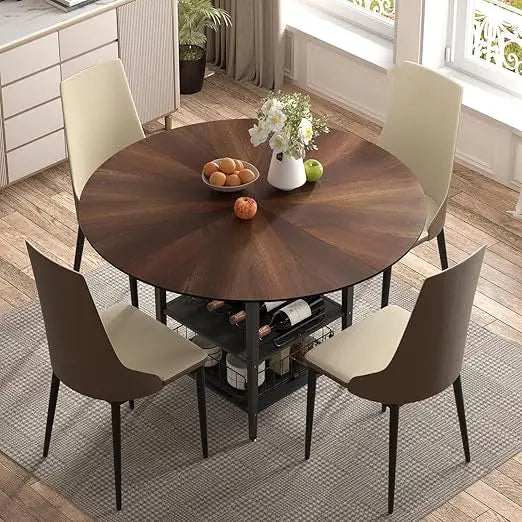 5-Pieces Dining Table Set for 4,36 inch Small Kitchen Table and Chairs Set Modern Metal Cross Base Dinner Table with 4 Cushione