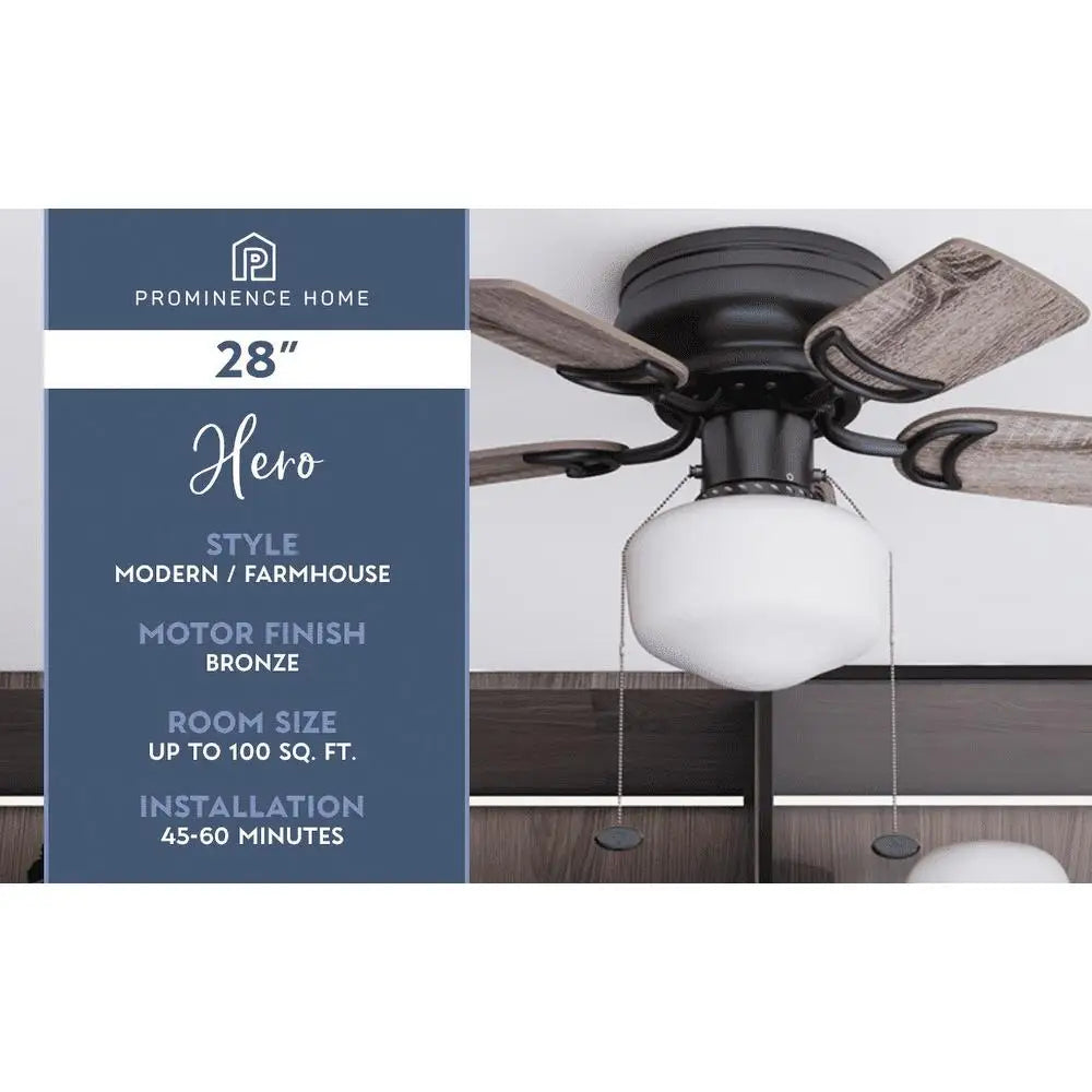 28 Inch Flushmount Ceiling Fan with Light Pull Chains Reversible Blades Dimmable LED Energy Efficient Small Room Hugger Fan