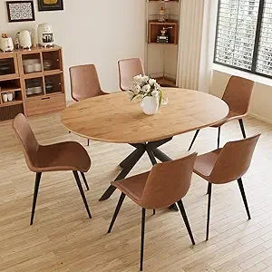43.2"-59.1" Extendable Round Dining Table Set, Wooden Round Table for 4-6 Person, Oak Coffee Table w/Scratch-Resistant Tabletop