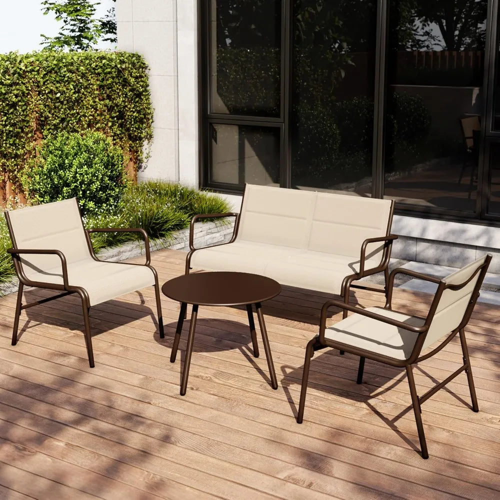 4 Seats Outdoor Furniture Set, Waterproof Patio Furniture Set, Patio Loveseat with Coffee Table