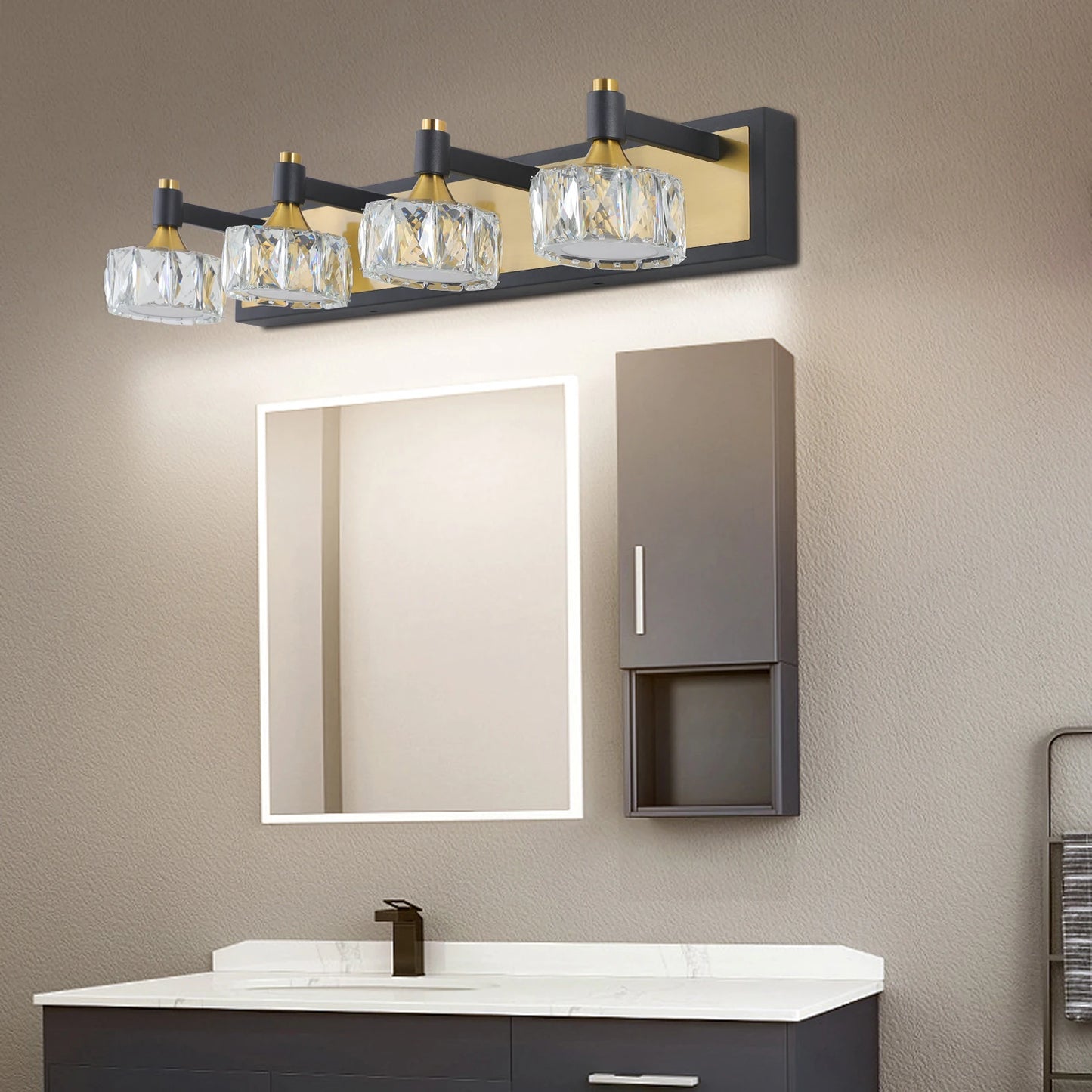 LED Vanity Light 4-Light Modern Crystal Bathroom Over Mirror Bath Wall Lighting Fixture Suitable for bathrooms, bedrooms