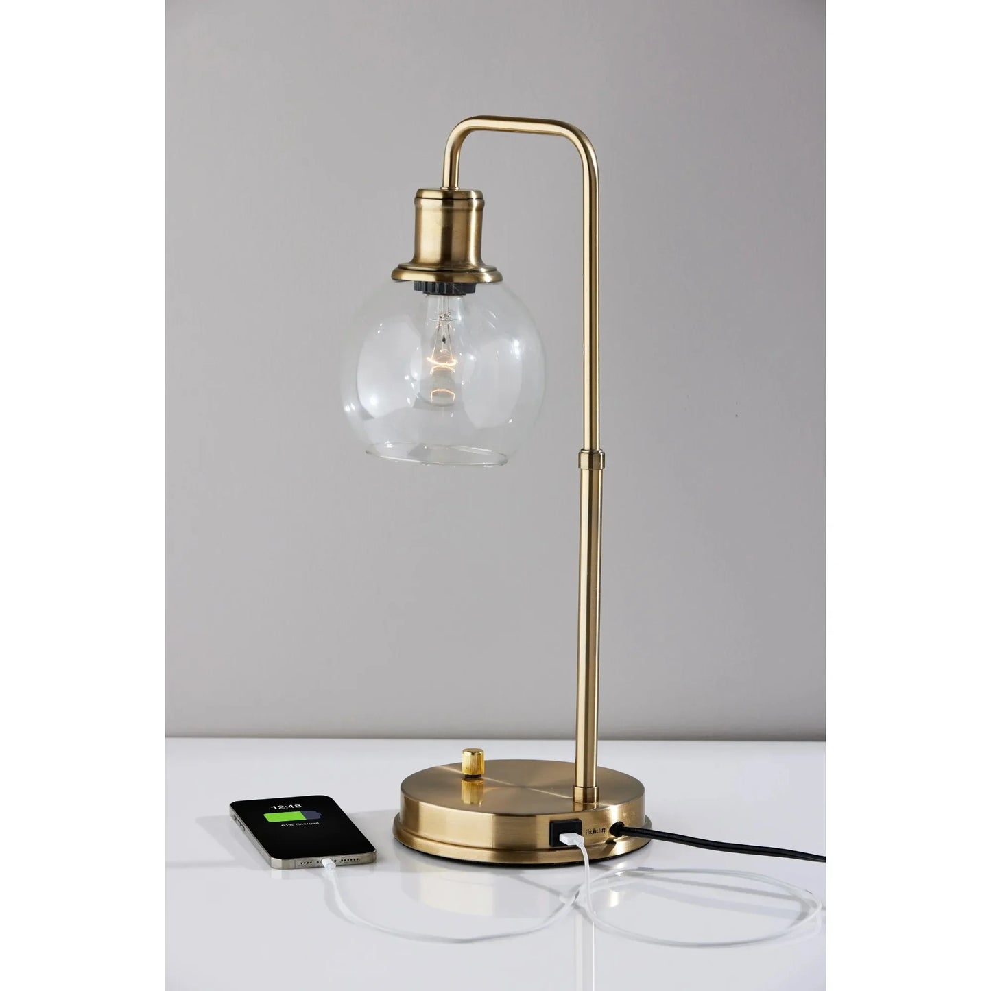 20.5 in Metal Gold Finish Desk Lamp with USB, Glass Shade, Modern Design, New Condition ,Adult Use,No assembly required.