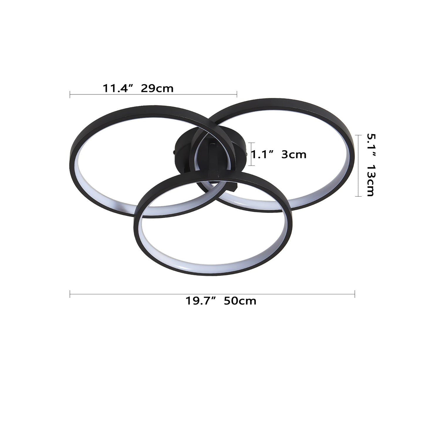 Modern LED Ceiling Light 3-Ring Flush Mount Fixture Black Finish Dimmable for Living Room/Bedroom/Dining Room