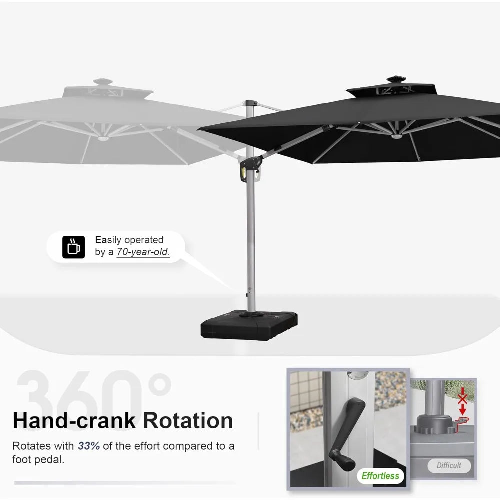 10 Feet Double Top Deluxe Solar Powered LED Square Patio Umbrella Offset Hanging Umbrella Outdoor Market Umbrella Garden Umbrel