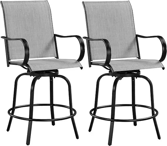 Patio Swivel Bar Stools Set of 2, All-Weather Outdoor High Bistro Stools for Outside, Beach, Lawn, Poolside and Garden, Brown