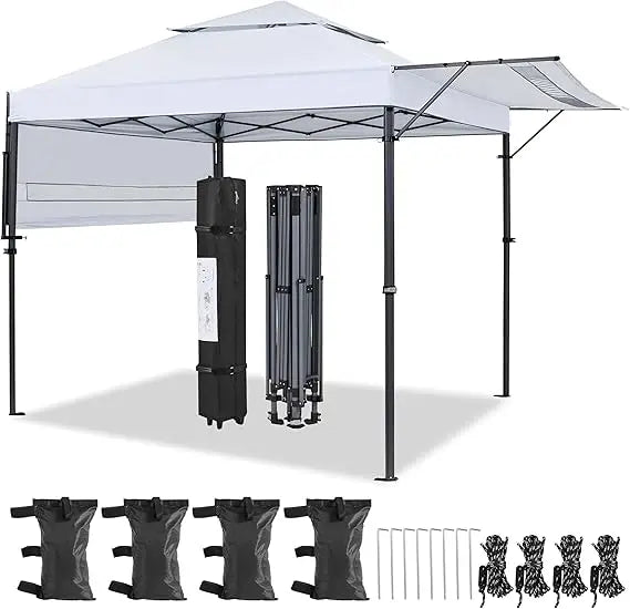 10x17ft Pop Up Canopy with Awnings, 2-Tier Outdoor Canopy Tent, Heavy Duty Instant Shelter with Ventilation, Adjustable Dual Ha
