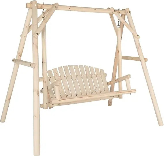 Heavy Duty 880 LBS Wooden Patio Porch Swing with A-Frame Stand, Hanging Swing Bench Chair with Frame for Outside, Yard, Garden