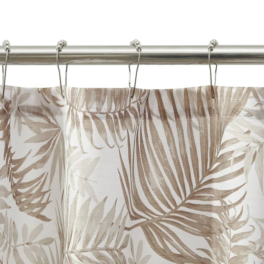 Palm Printed Ribbed Textured Shower Curtain 100 Polyester Machine Washable 72x72 Durable Buttonhole Top Easy Hanging