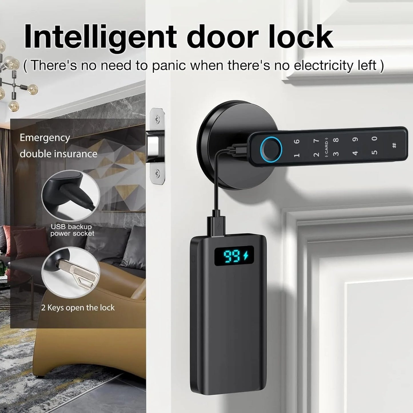 Smart Fingerprint Door Lock Keyless Entry - Bluetooth Remote Control, Auto-Lock Home Security for Keypad/App (Black)