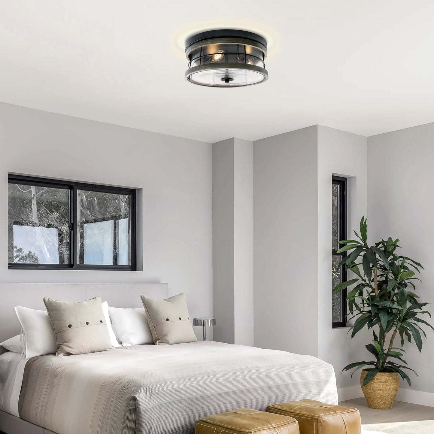 3-Light Flush Mount Ceiling Light Fixture, Farmhouse Vintage Close to Ceiling Lights with Clear Glass for Kitchen Bedroom Foyer