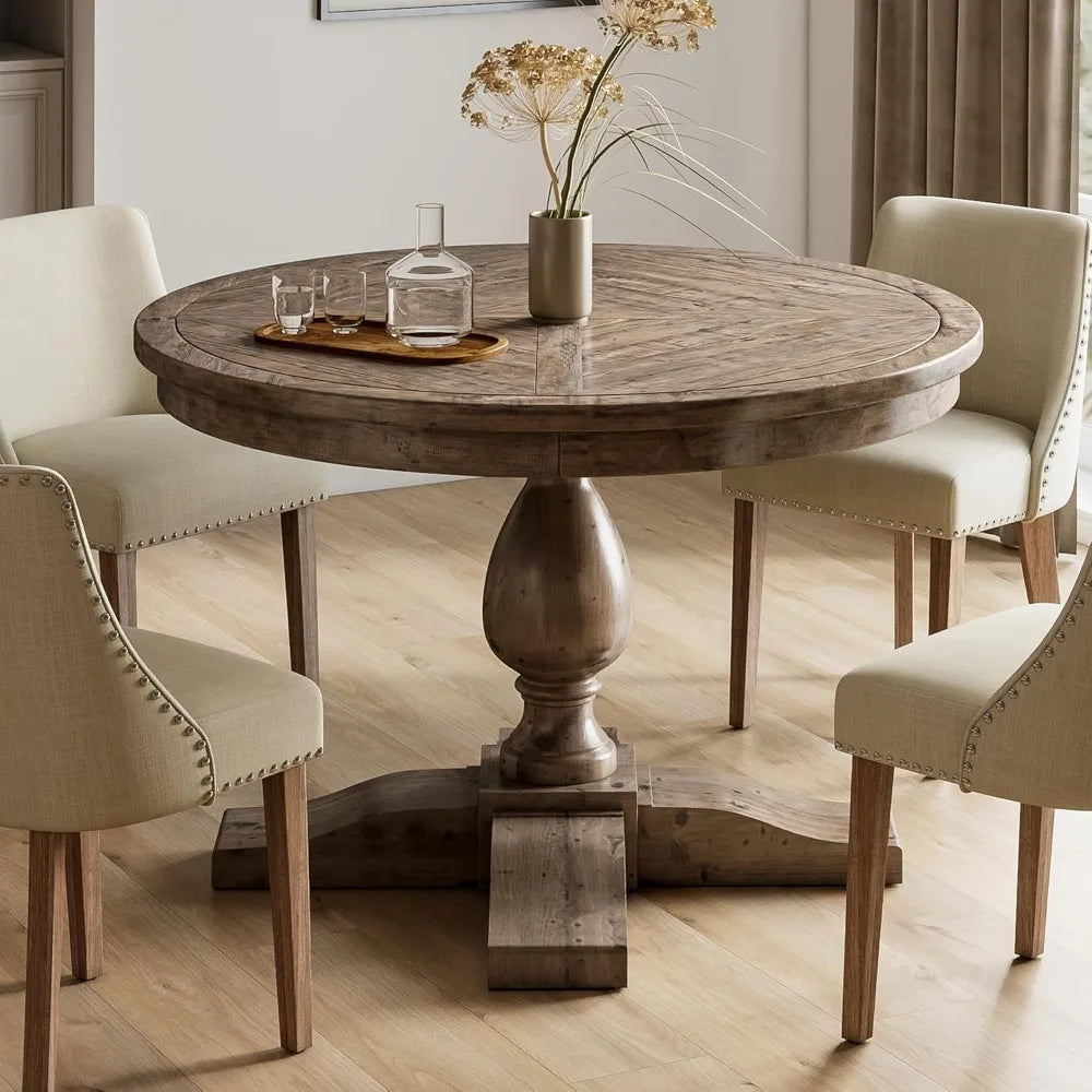 Restaurant Furniture, Rustic Wooden Dinner Table Living Room Restaurant, Farmhouse Round Dining Room Pine Wood Kitchen Table
