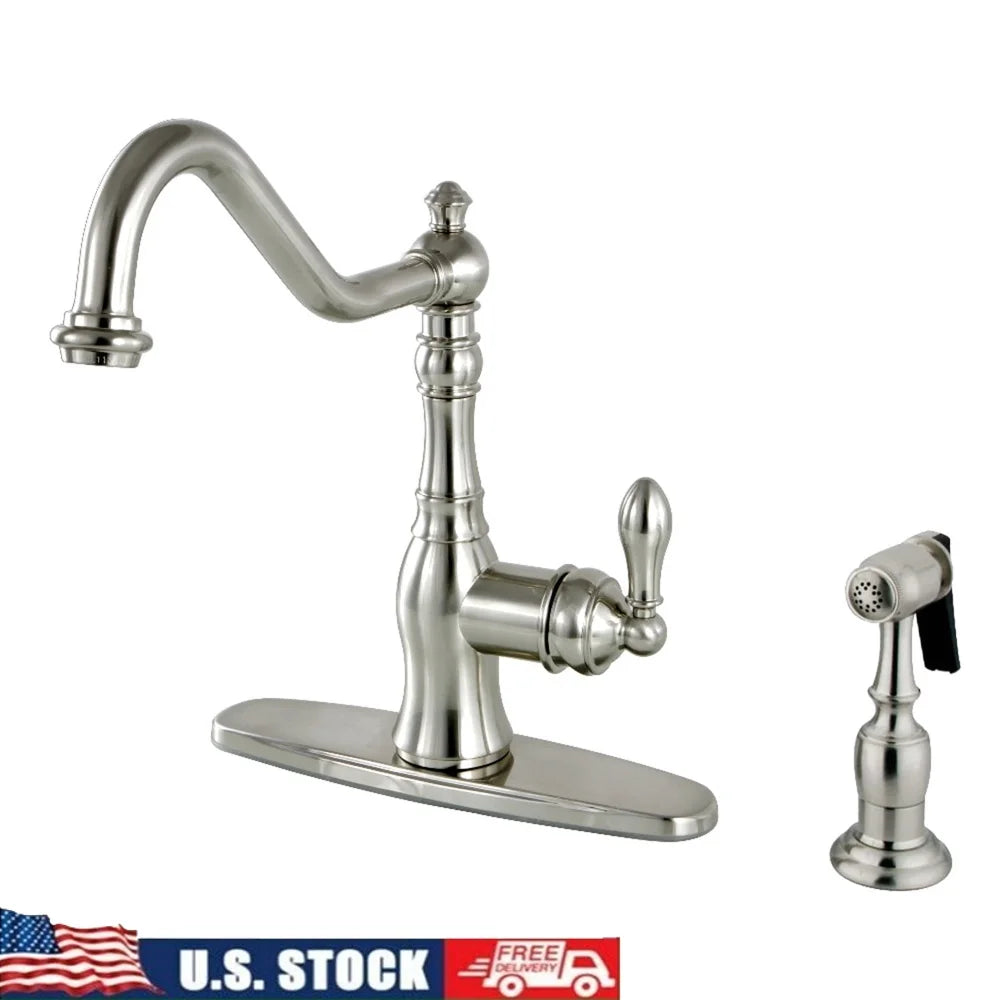 Single Handle Kitchen Faucet with Brass Sprayer High Arc Design Durable Brushed Nickel Finish Drip Free Ceramic Cartridge 2 or 4