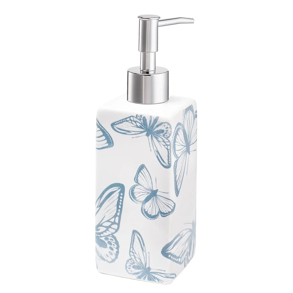 17 Piece Butterfly Shower Curtain Bathroom Accessory Set Polyester Ceramic Includes Rug Dispenser Soap Dish Toothbrush Holder