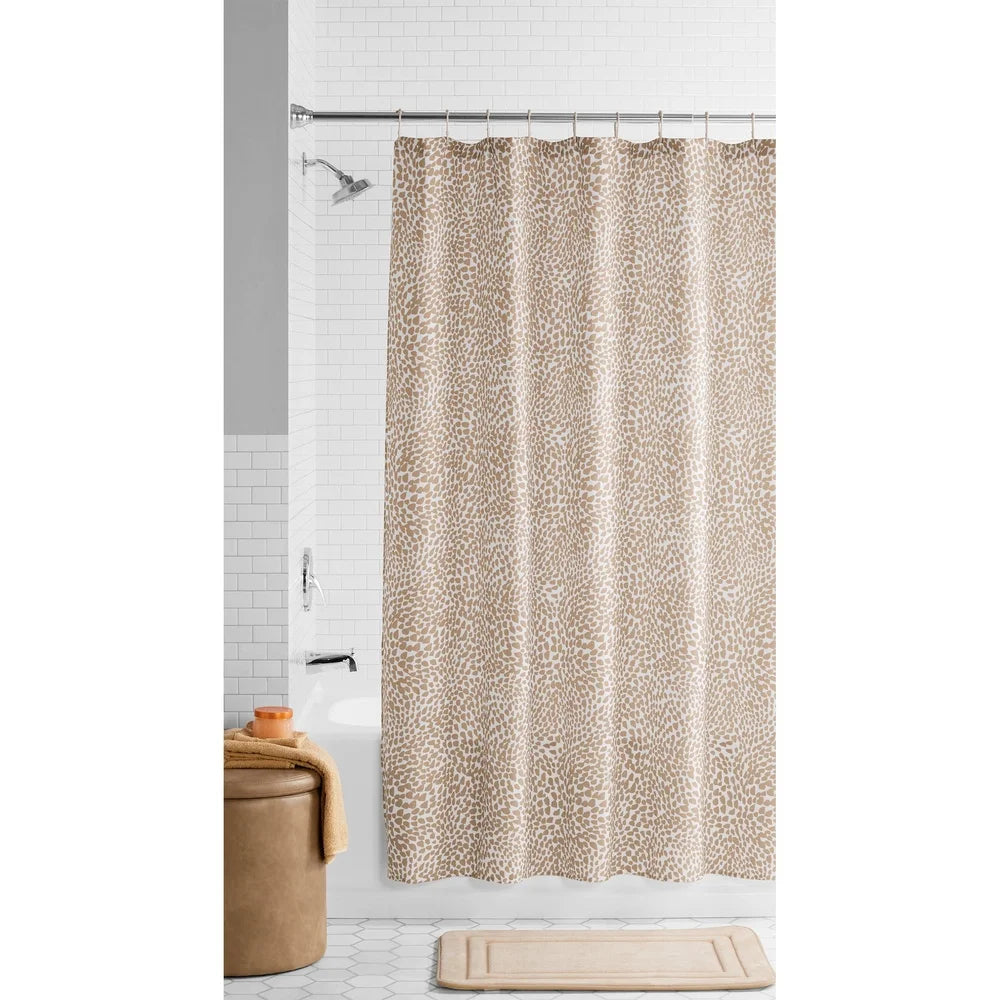 Durable Fabric Shower Curtain 72x72 Leopard Print Taupe Cream Modern Bathroom Décor Machine Washable Easy Care