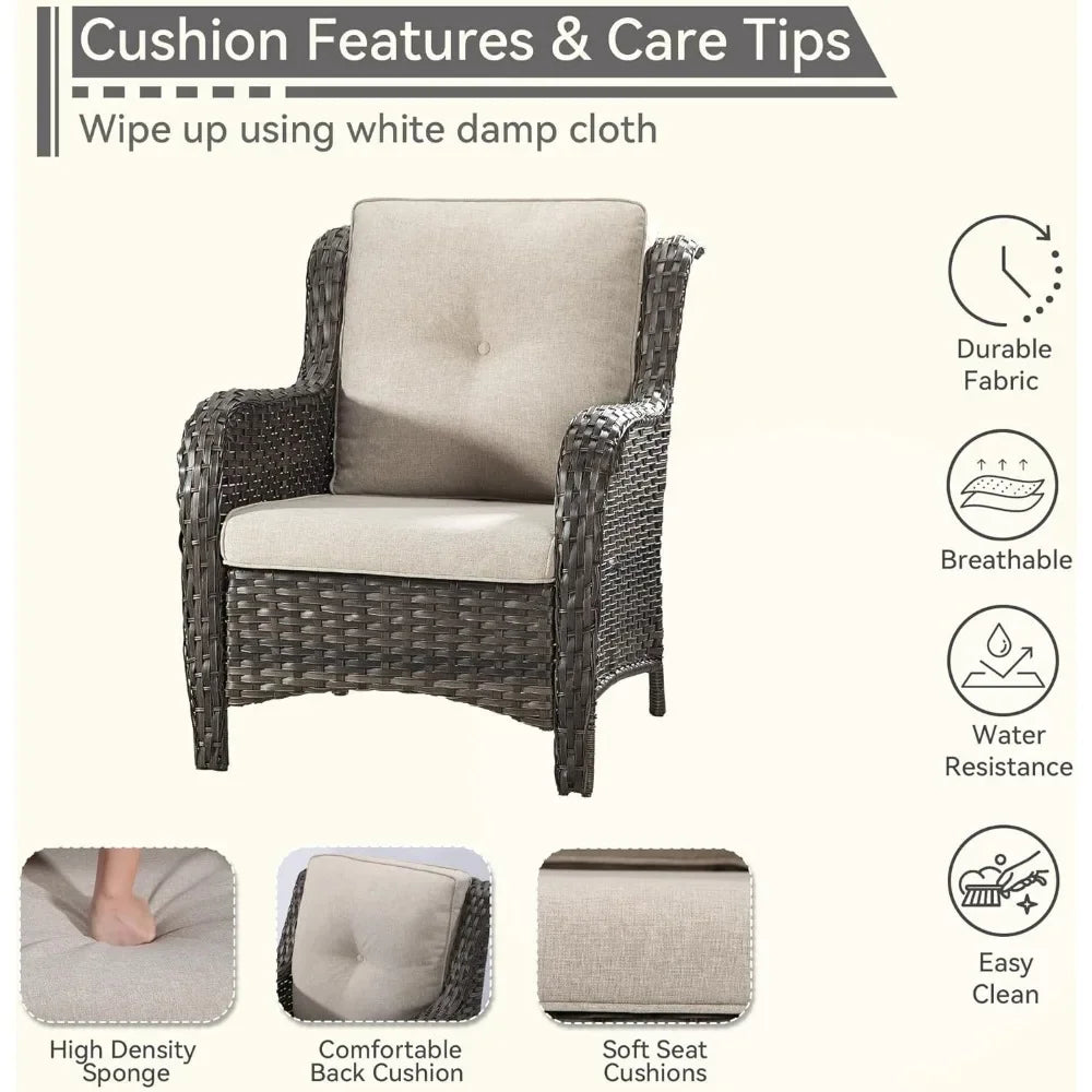 Patio Wicker Patio Chairs Set of 2, Outdoor Dining Chairs with 3.5-inch Seat Cushions, High Back and Curved Armrest for Garden