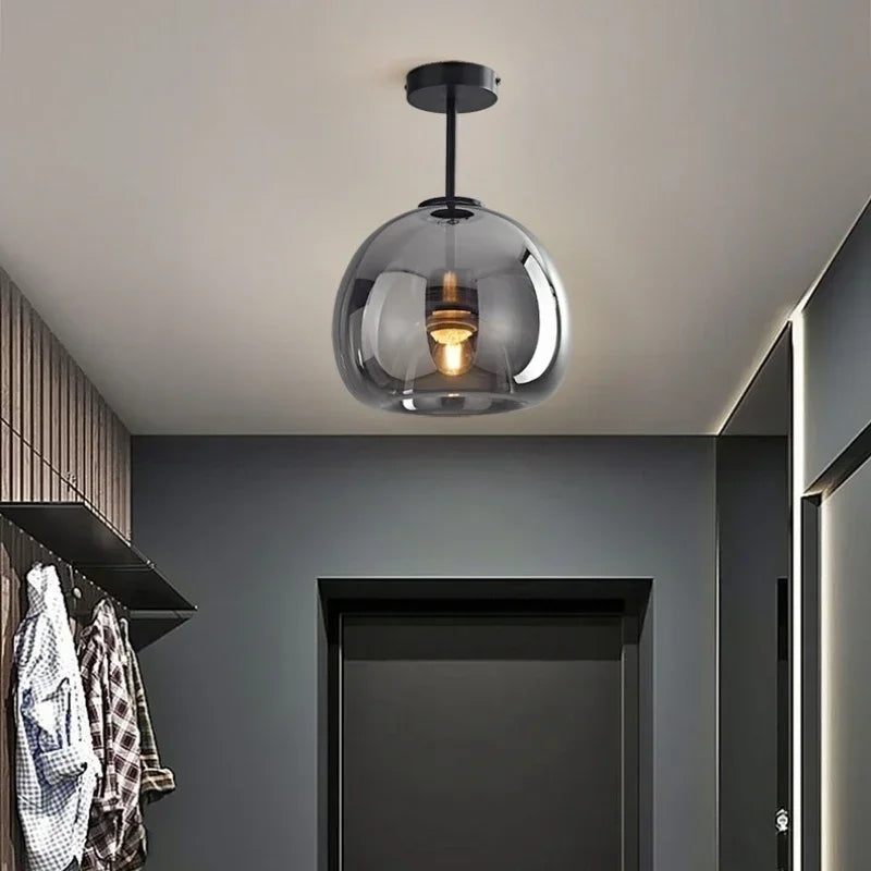 Nordic Luxury Retro Round Glass Ceiling Lamp Bedroom Corridor LED Pendant Chandelier Home Interior Decoration Art Lighting