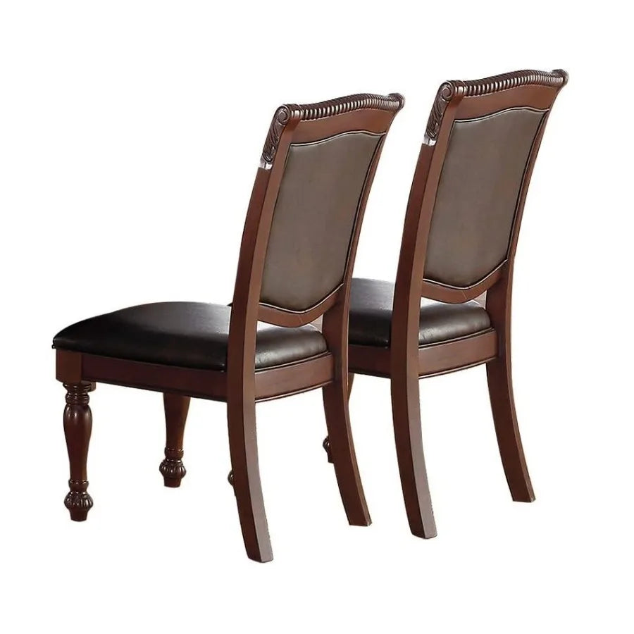 Gorgeous Formal Set of 2 Side Chairs Brown Color Rubberwood Dining Room Furniture Faux Leather Upholstered Seat