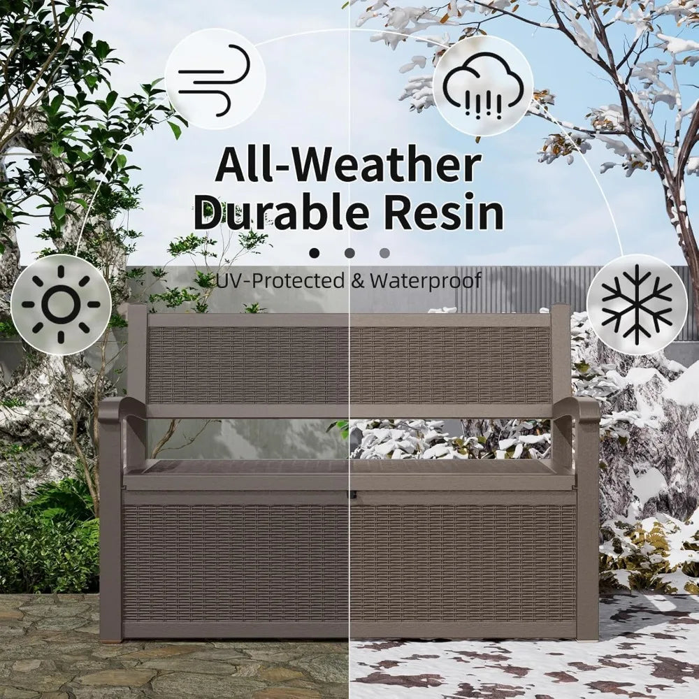 80 Gallon Storage Bench Deck Box Outdoor with Armrests,Storage Furniture Waterproof Lockable for Porch Patio and Garden(Gray)