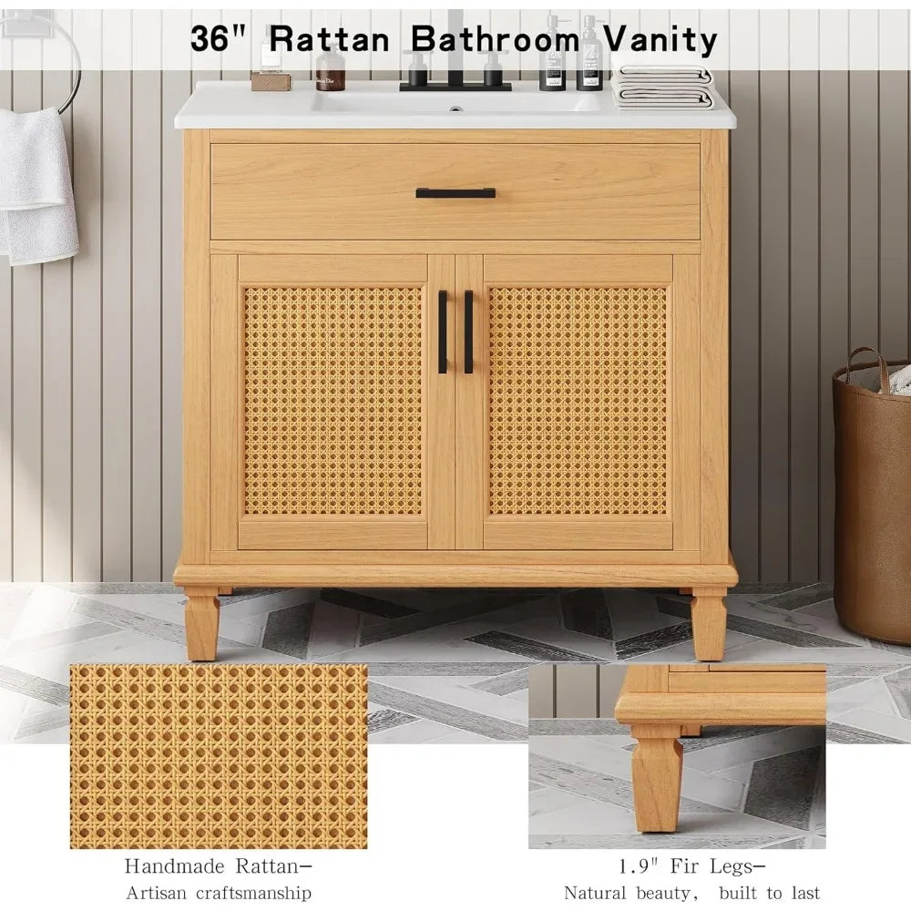 36" Bathroom Vanity with Sink, Modern Solid Wood Floor Standing Bathroom Cabinet with Ample Storage Space, Bathroom Vanities wi