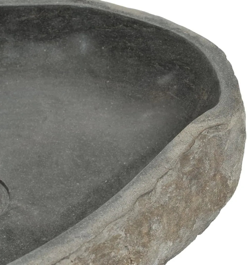 Bathroom Vessel Sink Handmade Basin River Stone Wash Basin Sink Above Counter Oval Washbowl Furniture, 17.7"-20.9"(B) -AA