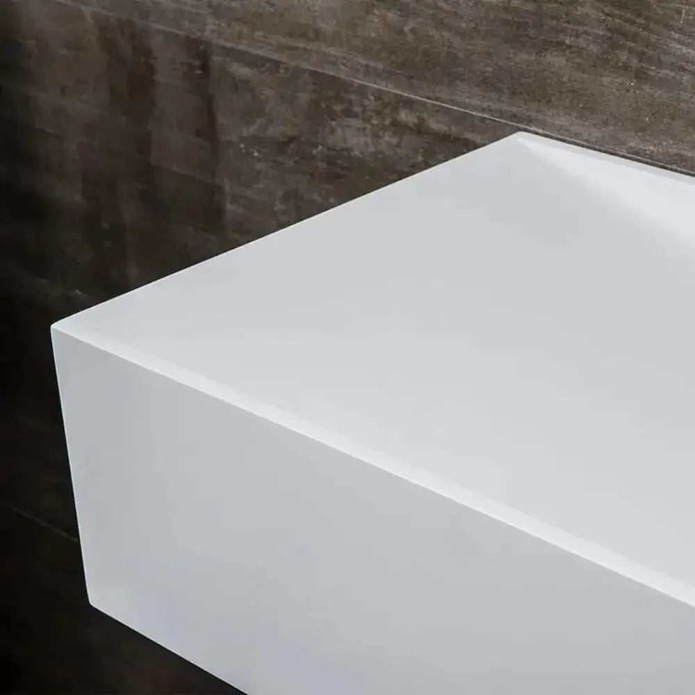 Modern Matte White Wall-Mount Bathroom Sink with Storage Cubby Durable Stone Resin Construction