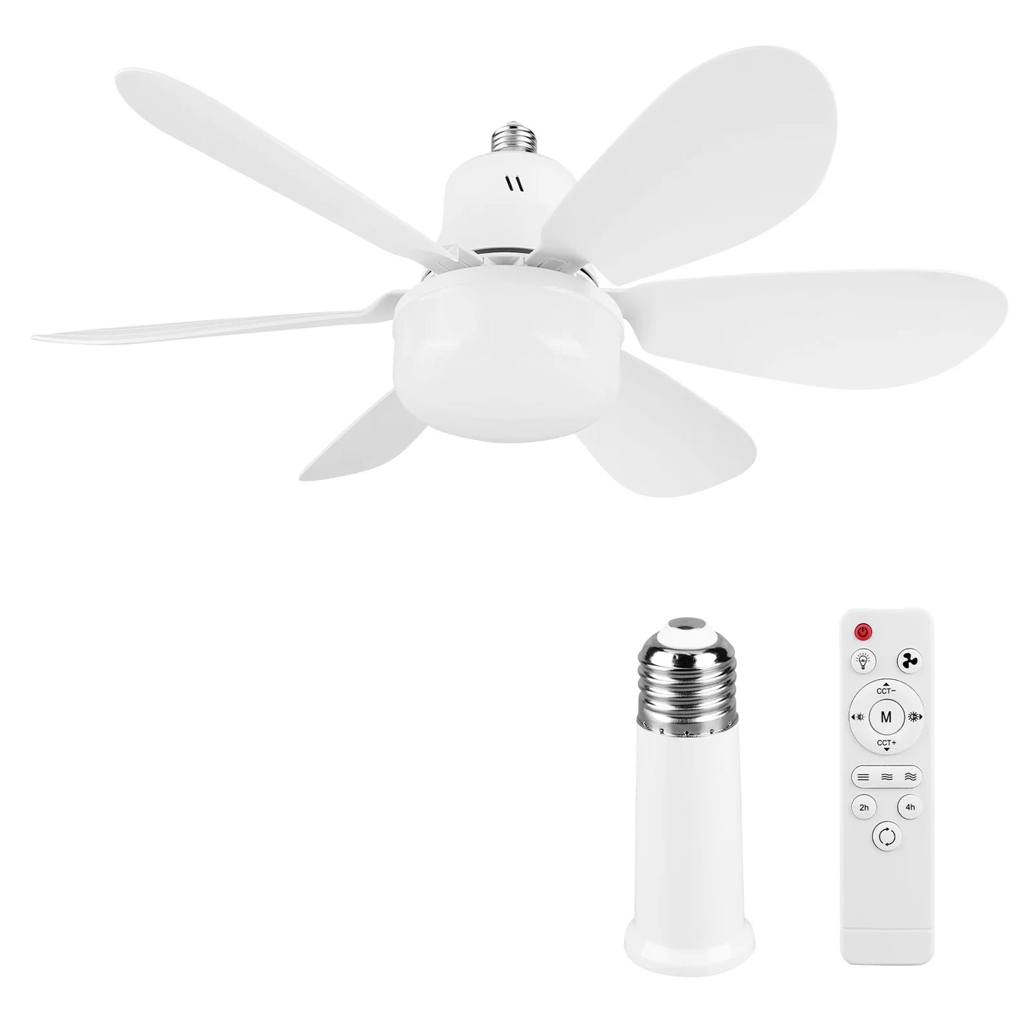 Socket Fan Light 3 Speeds Dimmable Screw in Ceiling Fan in Light Socket with Extender & 6 Blades Ceiling Fan with Light