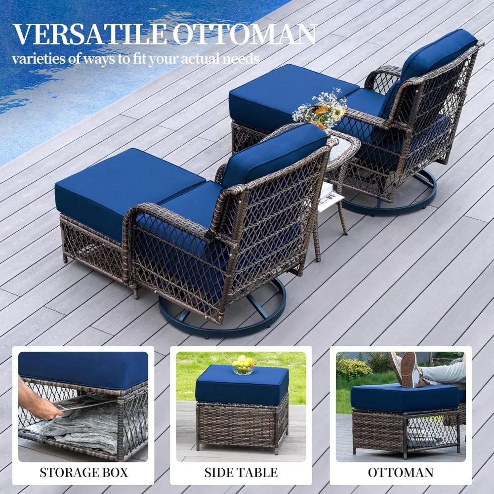 2 Pieces Outdoor Patio Ottomans All Weather Rattan Wicker Ottoman Seat Patio Rattan Furniture Outdoor Footstool Footrest Seat