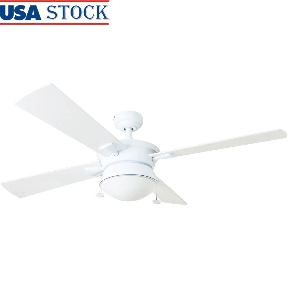 52 Inch Indoor Outdoor Ceiling Fan with 4 Blades Light Kit Quiet Reversible Motor Pull Chains Dual Mount Energy Efficient
