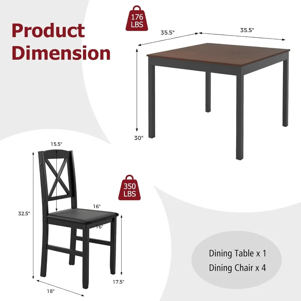 Mid-Century Modern Dining Table Set for 2, Wooden Kitchen Table & 2 Chairs with Padded Seats, 3-Piece Compact Dining Set for Sm