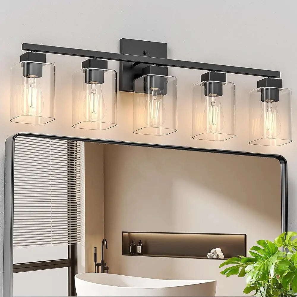 5 Light Bathroom Vanity Light Fixtures Matte Black Square Design UL Certified Over Mirror Lighting Bedroom Living Room Kitchen