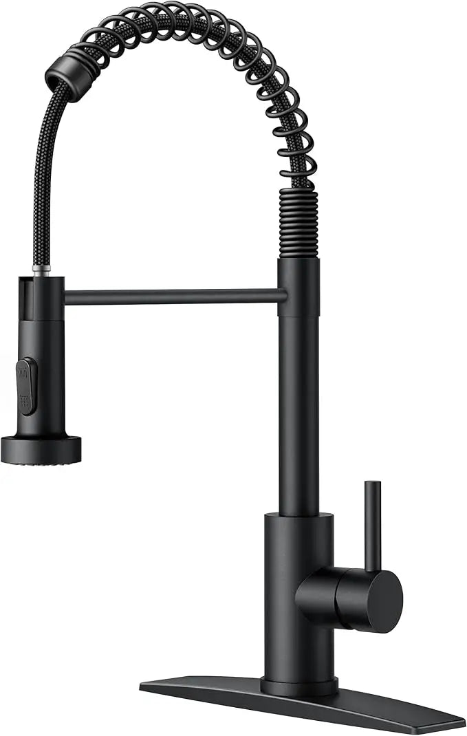 FORIOUS Black Kitchen Faucet, Kitchen Sink Faucet with Pull Down Sprayer,Commercial Kitchen Faucets StainlessSteel,Single Handle
