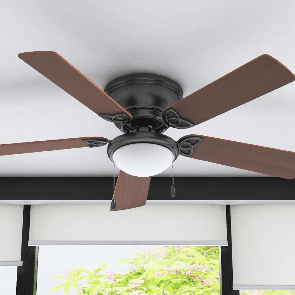 52 Inch Bronze Low Profile Ceiling Fan with Light Reversible Airflow Energy Efficient Dimmable Space Saving Medium Small Rooms