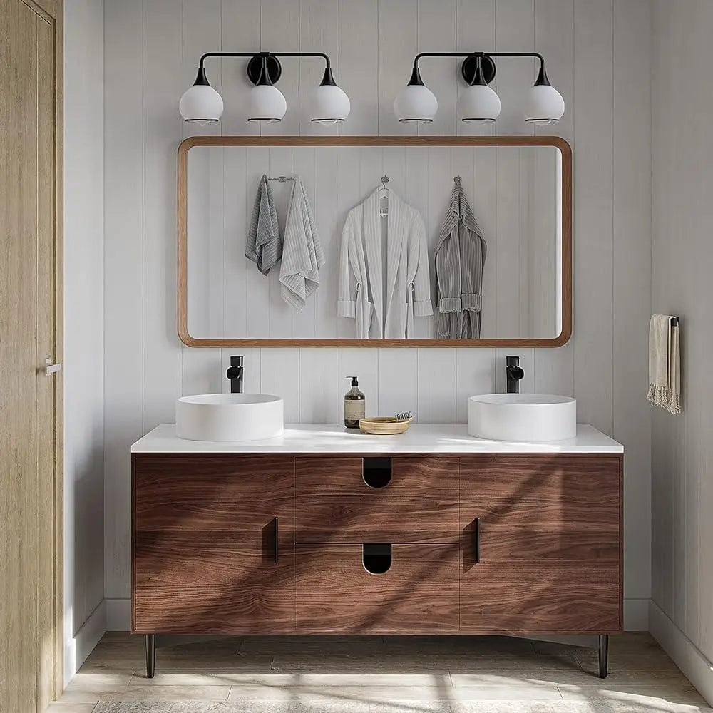 Black 3-Light Vanity Light Fixture Bathroom Wall with Frosted Glass Shades Elegant Home Lighting