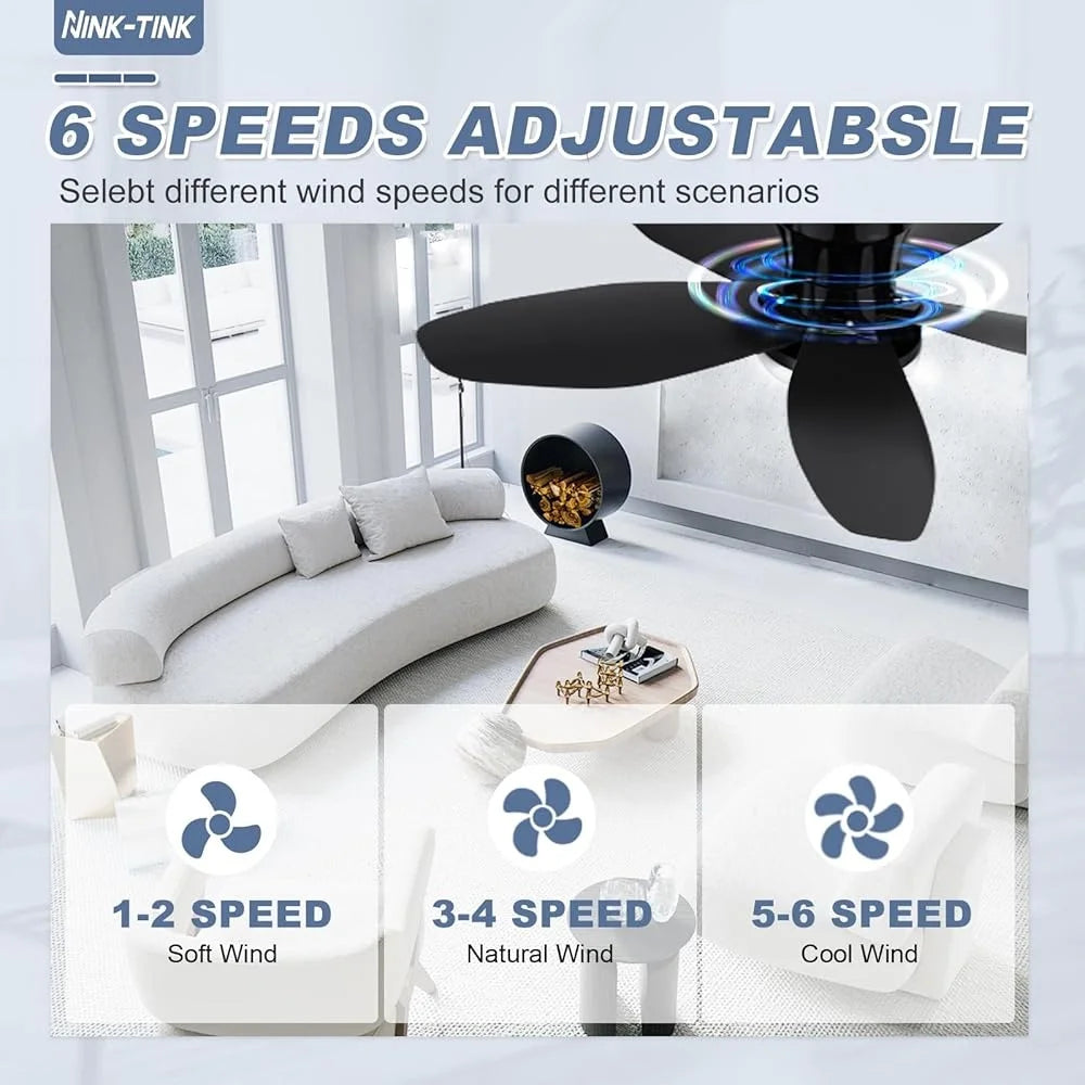 Small Ceiling Fan with Lights Remote Control Low Profile 35 Inch Flush Mount 6 Speed Reversible DC Motor Quiet LED Light Timer