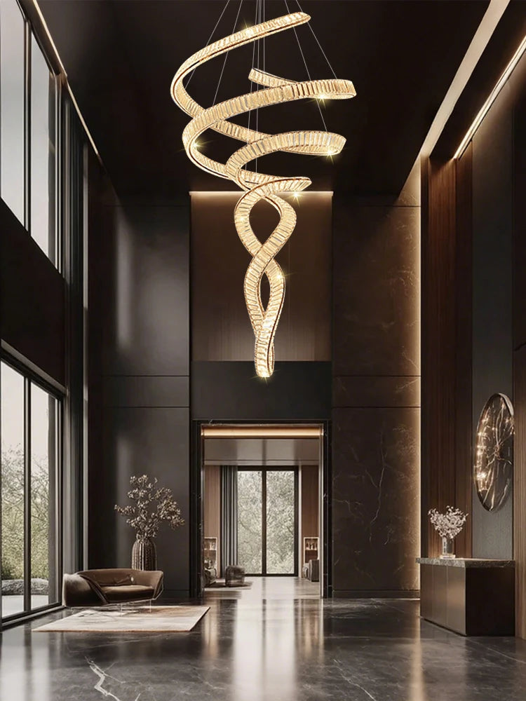 Nordic Simple Living Room Pendant Light High Quality Lobby Crystal Chandeliers Duplex Loft Hanging Lamp Villa Hall Chandelier
