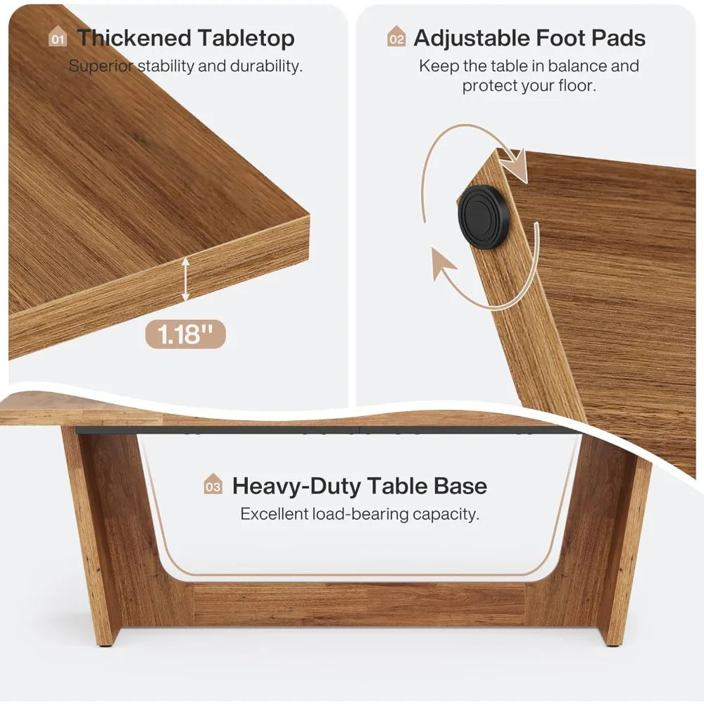 70.87-Inch Dining Room Table: Wood Large Dining Table for 6-8 People, Rectangular Farmhouse Kitchen Table with Solid Pedestal