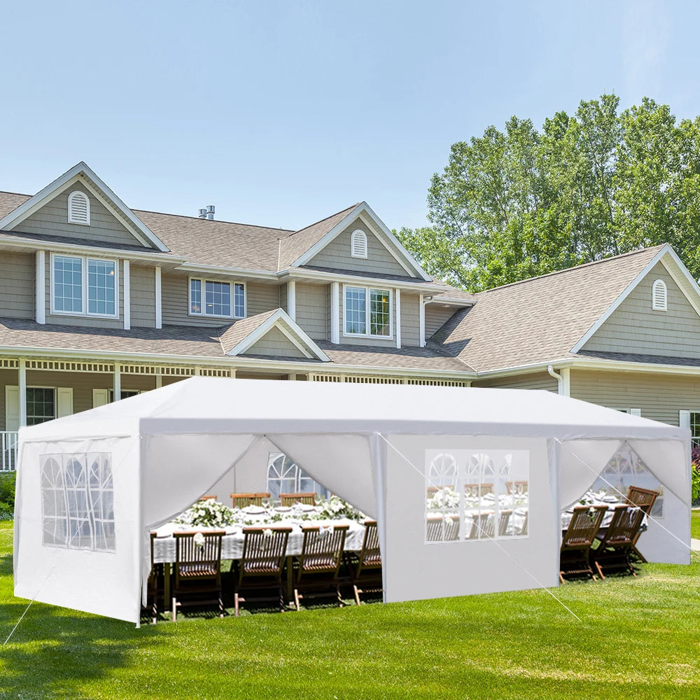 US Stock Wedding Gazebo10'x30' Outdoor Party Tent with 8 Removable Sidewalls, Waterproof Canopy Patio , White